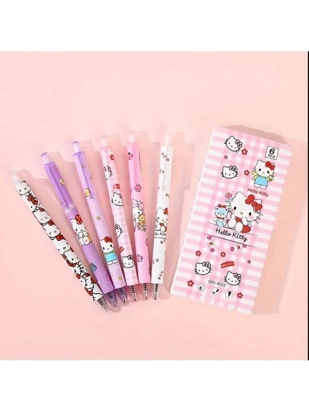 Hello Kitty Retractable Gel Pen, 6pcs, Black Ink, Cute Office Supplies NIP
